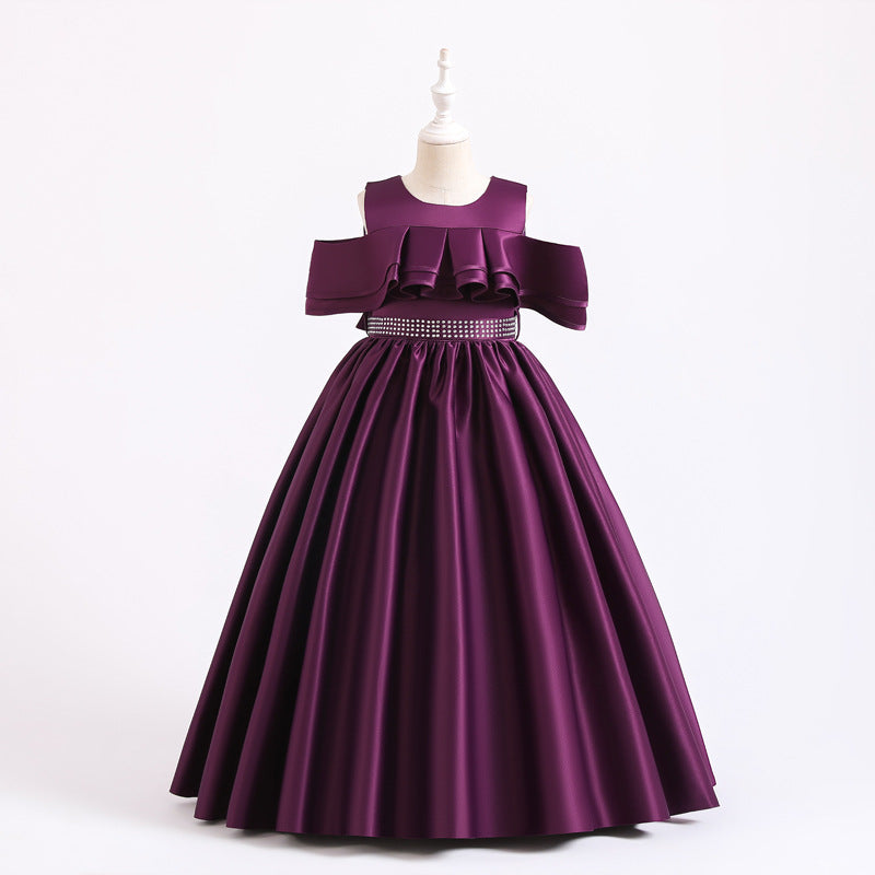 Flower Girl Dress Children Elegant Summer Off Shoulder Beaded Birthday Princess Party Dress
