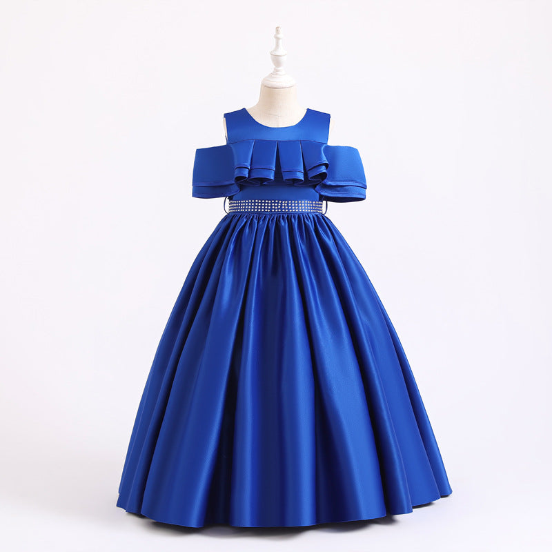 Flower Girl Dress Children Elegant Summer Off Shoulder Beaded Birthday Princess Party Dress