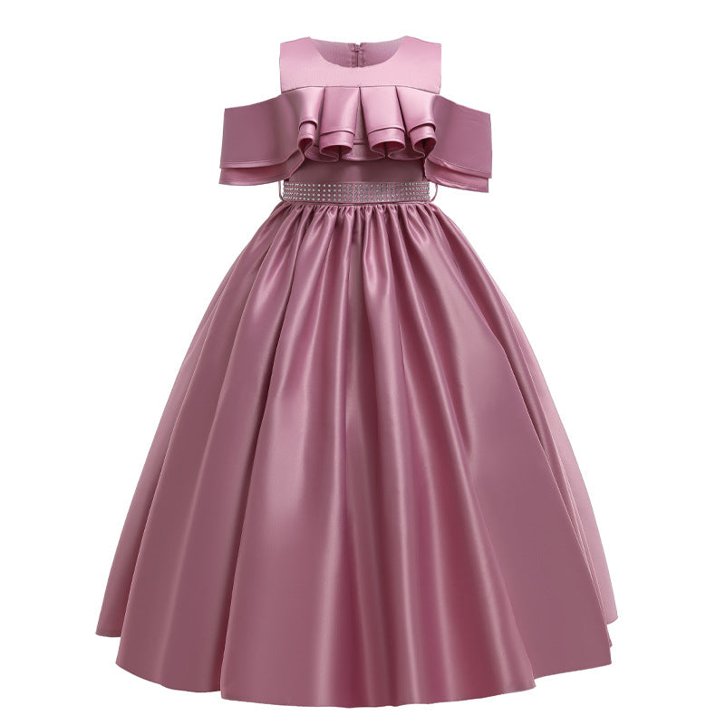 Flower Girl Dress Children Elegant Summer Off Shoulder Beaded Birthday Princess Party Dress