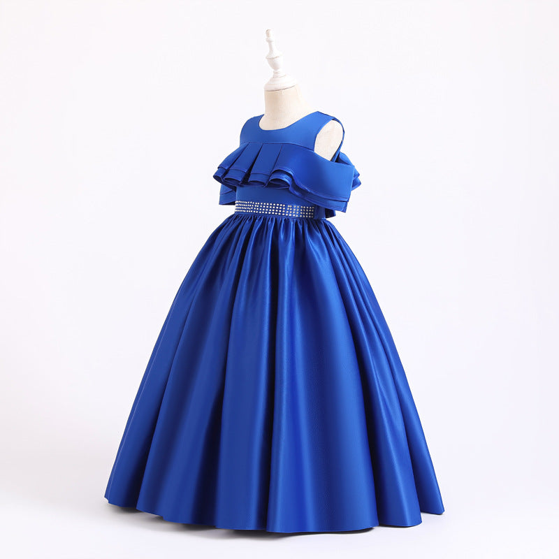Flower Girl Dress Children Elegant Summer Off Shoulder Beaded Birthday Princess Party Dress