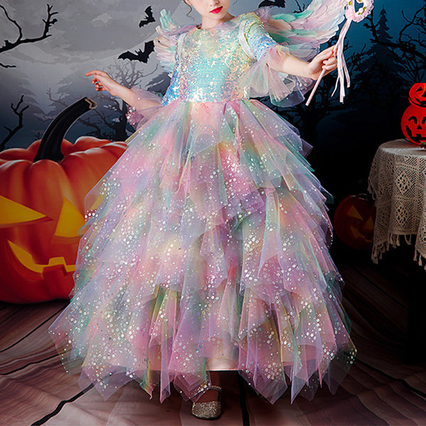 Baby Girl Dress Children Pageant Colorful Mesh Fluffy Halloween Performance Princess Dress