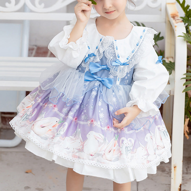 Baby Girl Dress Toddler Princess Round Neck Flowers Lolita Dress Party Dress