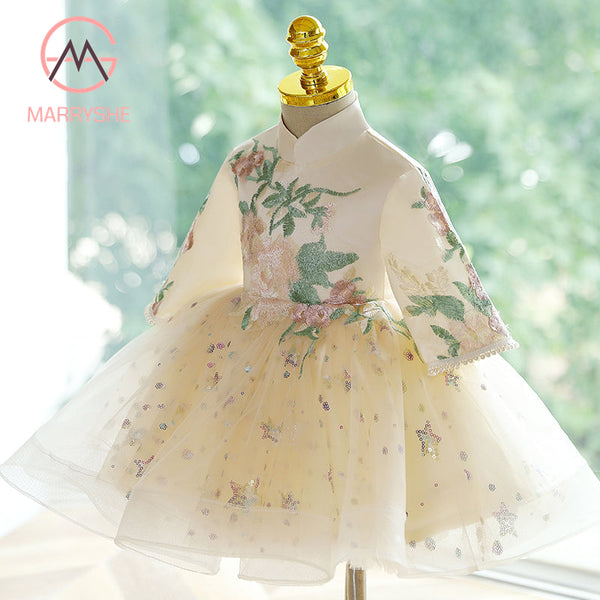 MARRYSHE Baby Girl and Toddler Embroidered Stars Sequin Puffy Birthday Party Princess Dress.