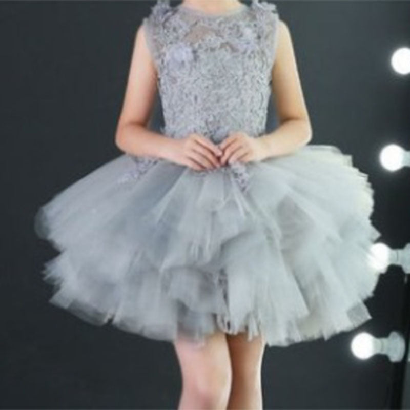 Girls Summer Communion Dress Sleeveless Sequin Embroidery Trailing Princess Dress