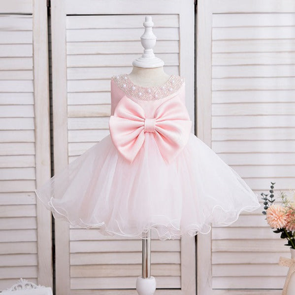 Baby Girl Easter Dress Cute Bow Sleeveless Mesh Princess Dress