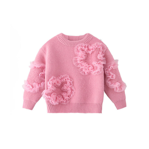 Cute Baby Girl Pink Embroidered Sweater Pleated Skirt Two-piece Set