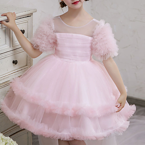 Toddler Girl Birthday Party Drss Pink Cake Trailing Princess Dress