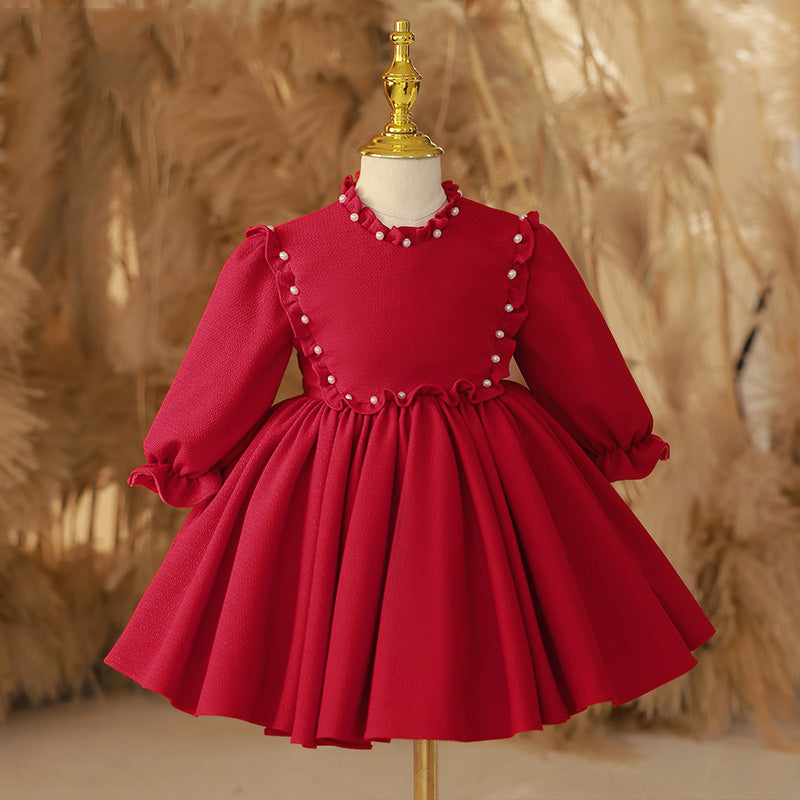 Girl Christmas Dress Flower Girl Dress Toddler Prom Communion Red Beadwork Birthdate Princess Dress