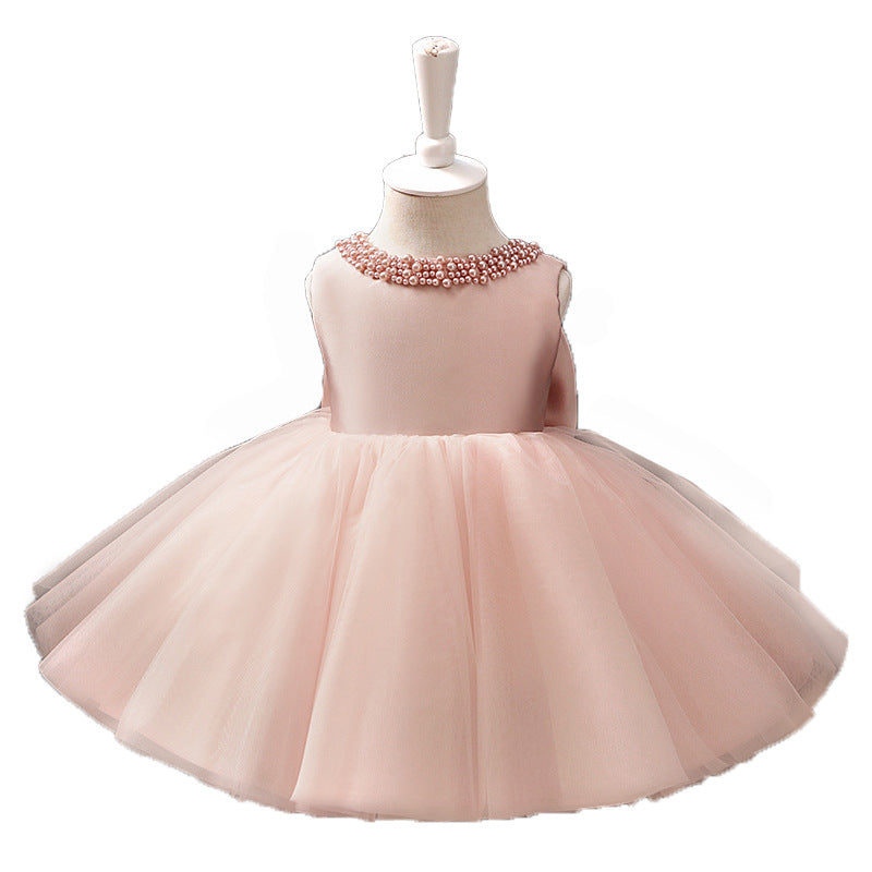 Baby Girl Princess Dress Pink Beadwork Puffy Girl Dress