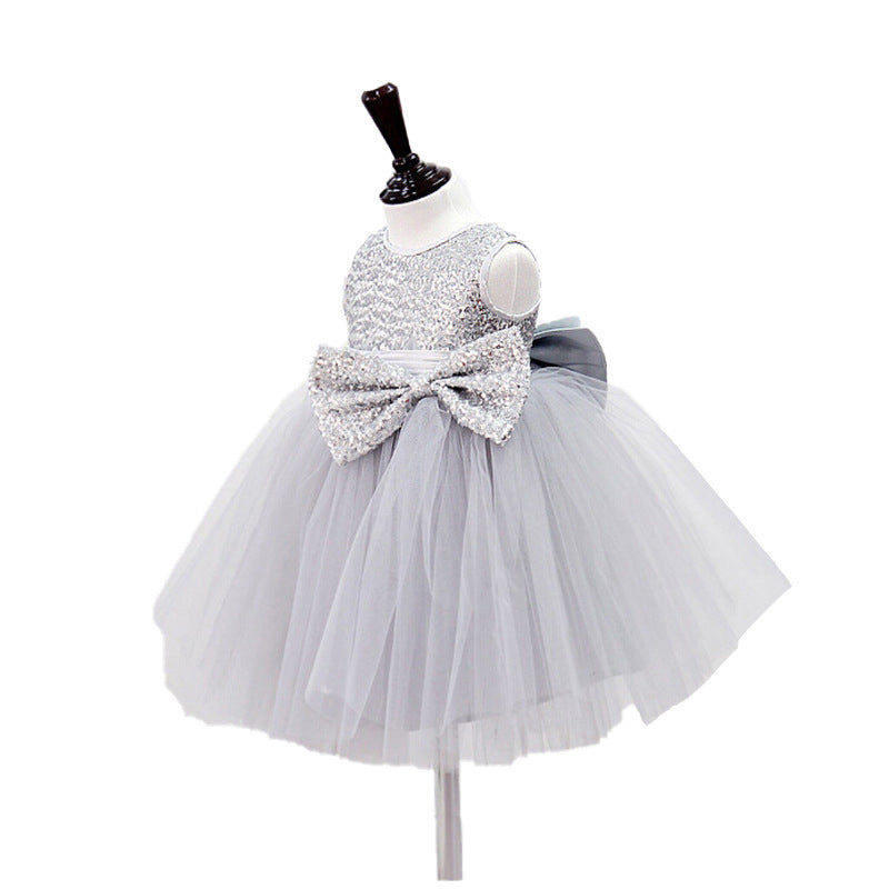 Girl Formal Princess Dresses Baby Girl Gray Sequin Sleeveless Puffy Birthday Party Dresses Toddler Ball Gowns Prom Dress