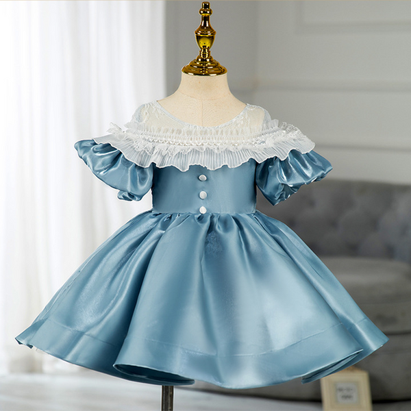 Toddler Prom Dress Girl Blue Lace Communion Formal Pageant Princess Party Dress