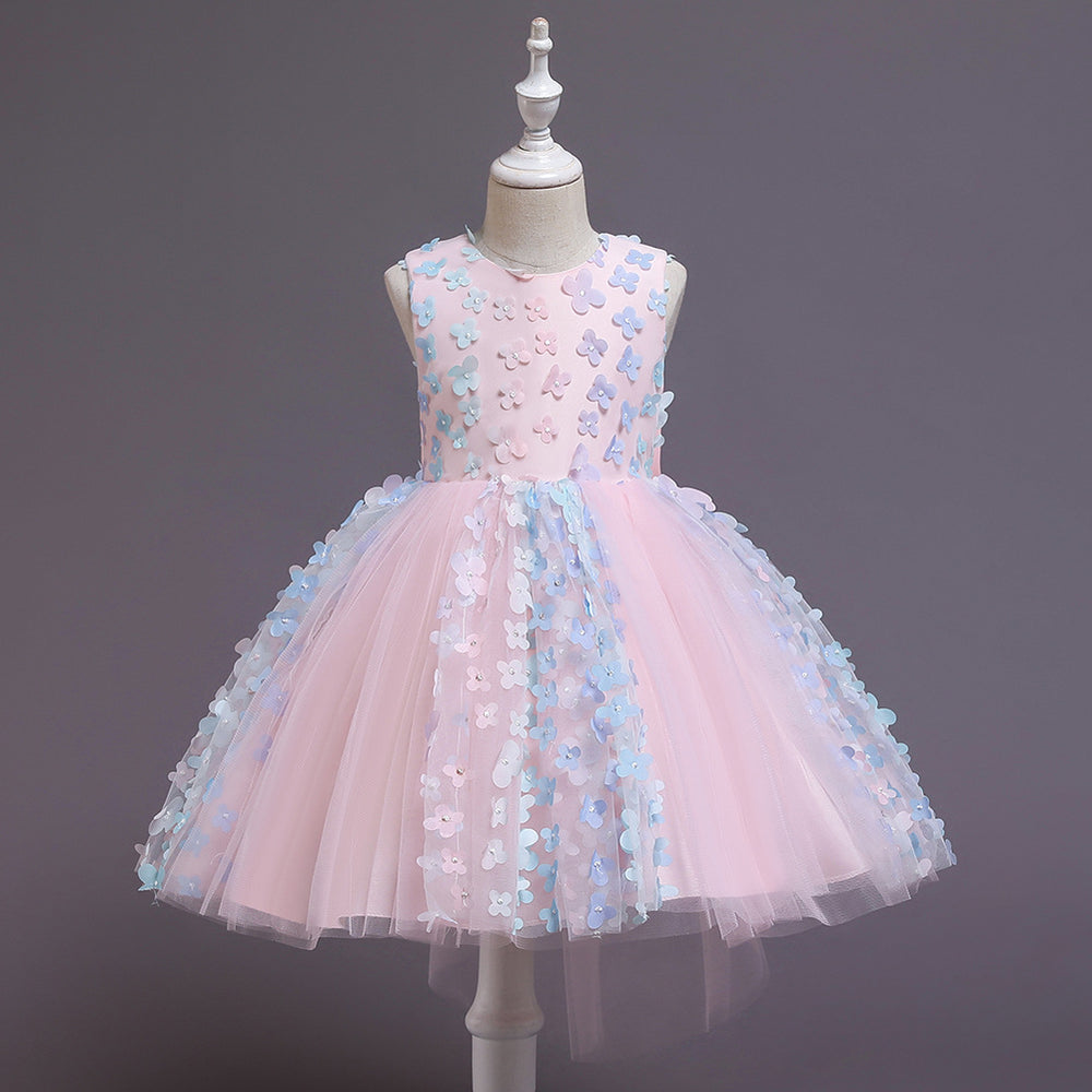 open lace back dress Baby Girl Easter Dress Girl Birthday Party Embroidery Puff Sleeves Princess Dress main image 1