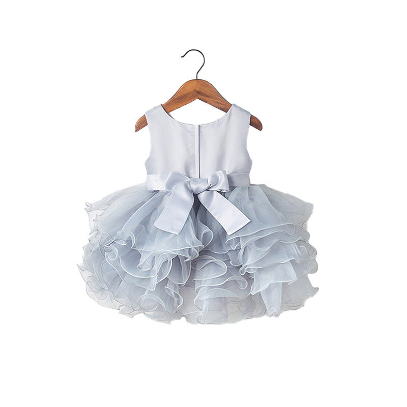 Toddler Ball Gowns Girl Round Neck Sleeveless Puffy Mesh Princess Party Cake Dress