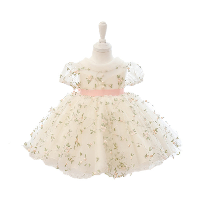 Toddler Girl Birthday Party Dress White Puffy Sleeves Flower Girl Dress Princess Dress