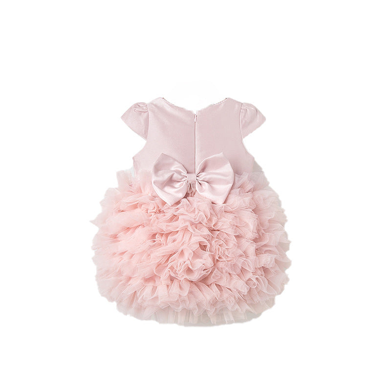 Toddler Ball Gowns Baby Girl Summer Pink Puffy Flower Girl Birthday Party Dress