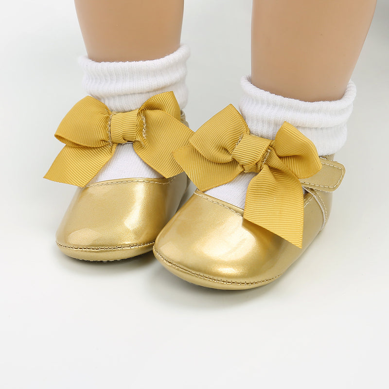 gold infant dress shoes Baby Girl Dress Shoes Infant Party Bowknot Shoes, White / 0-6 Months (11cm)