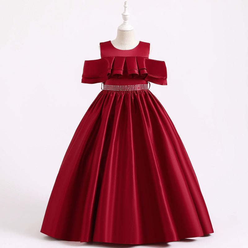 Flower Girl Dress Children Elegant Summer Off Shoulder Beaded Birthday Princess Party Dress