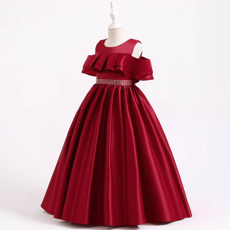 Flower Girl Dress Children Elegant Summer Off Shoulder Beaded Birthday Princess Party Dress