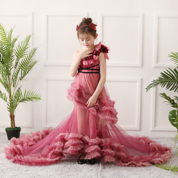 Flower Girl Dress Little Girl Summer Gorgeous Floral Trailing Princess Dress