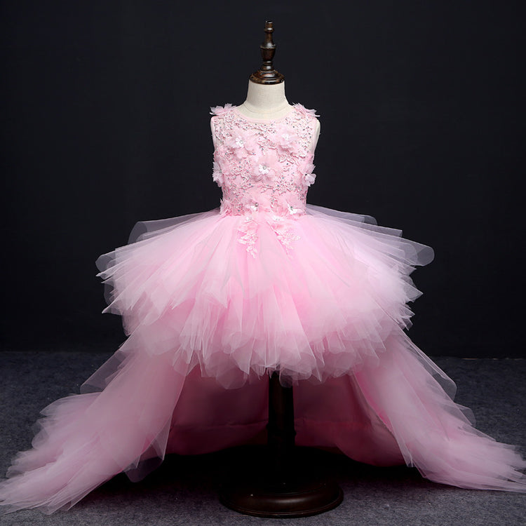 Girl Pageant Princess Dresses Baby Girl Tail Fluffy Embroidery Birthday Party Formal Dress