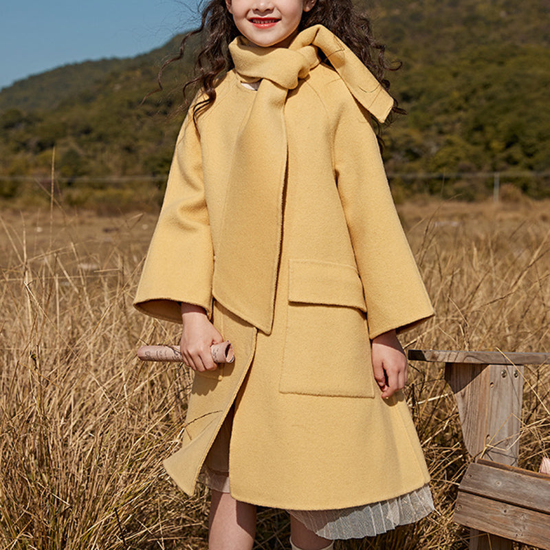 Girls Warm Double-sided Wool Long Coat