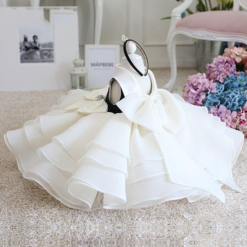 Elegant White Baby Girl Dress Toddler Birthday Princess Dress