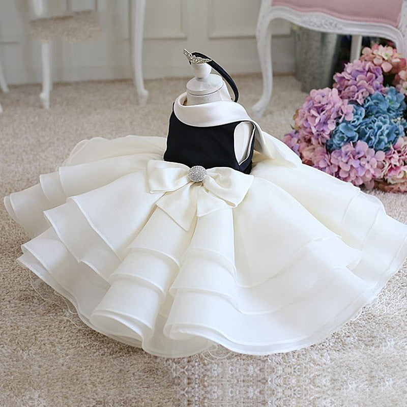 Elegant White Baby Girl Dress Toddler Birthday Princess Dress