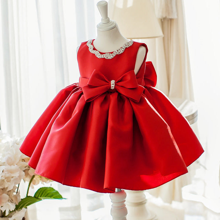 christmas dress with bow Girl Christmas Dress Baby Girl Easter Dress Princess Dress Bow-knot Pu – marryshe