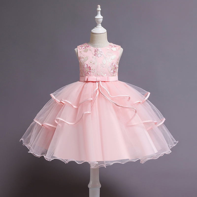 Girl Birthday Party Dress Baby Girl Embroidered Sleeveless Puffy Formal Princess Dress