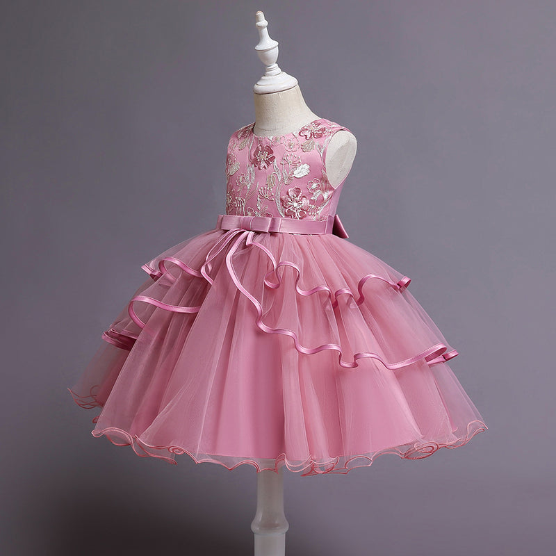 Girl Birthday Party Dress Baby Girl Embroidered Sleeveless Puffy Formal Princess Dress