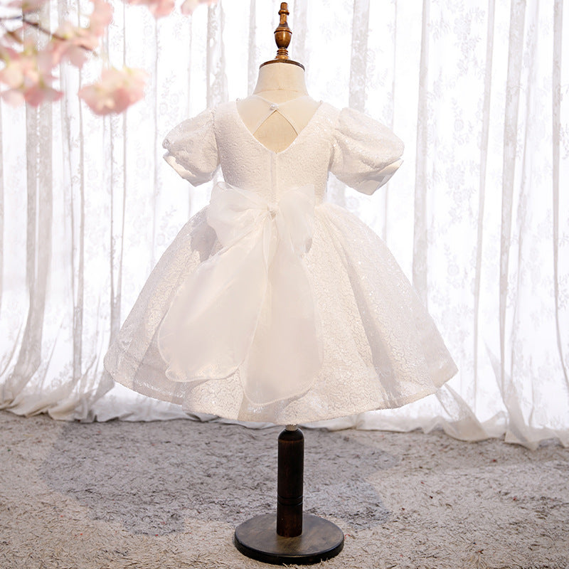 Baby Girl Christening Dress White Princess Dress Sequins Puffy Baptism Dress