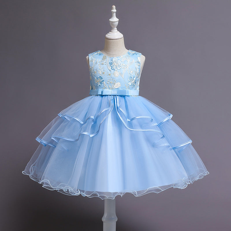 Girl Birthday Party Dress Baby Girl Embroidered Sleeveless Puffy Formal Princess Dress