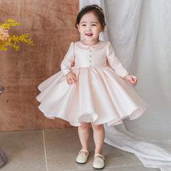 Baby Girl Pink Long Sleeve Doll Collar Puffy Princess Party Dress