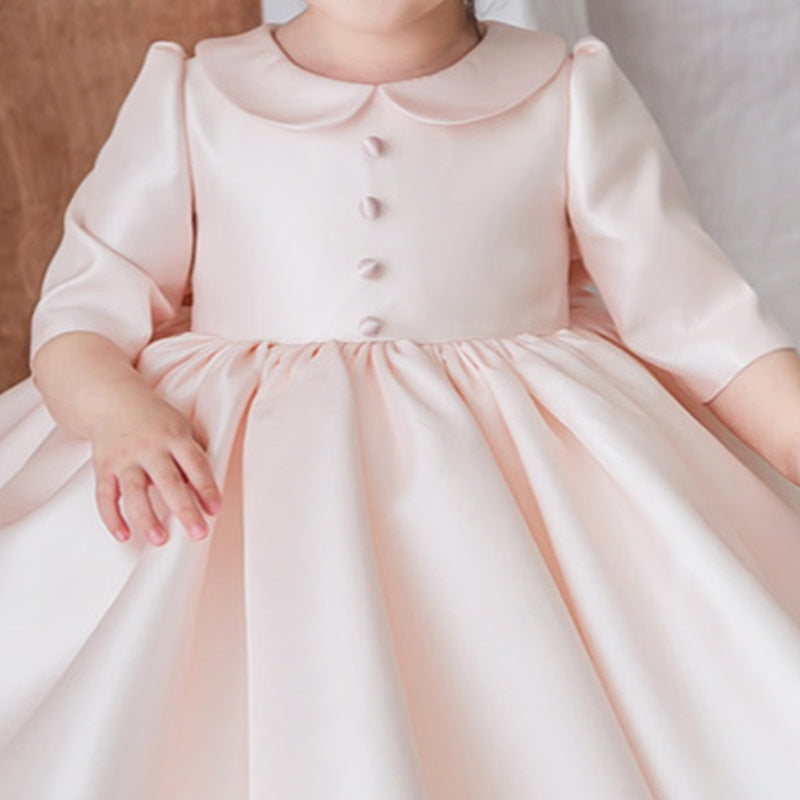 Baby Girl Pink Long Sleeve Doll Collar Puffy Princess Party Dress