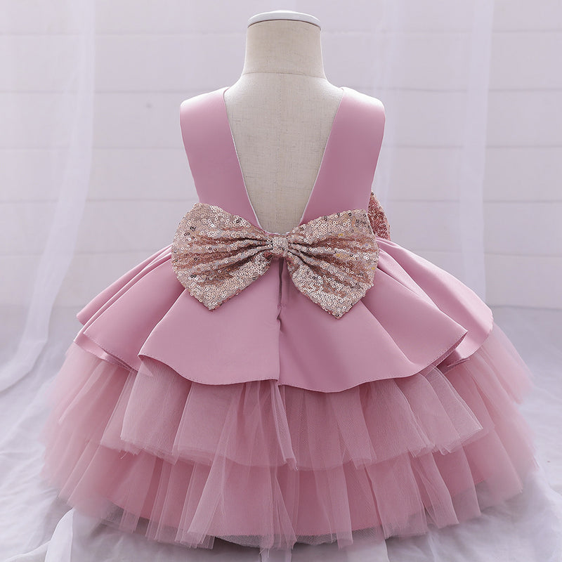 Baby Girl Princess Dress Toddler Sequined Bow Birthday Party Dress