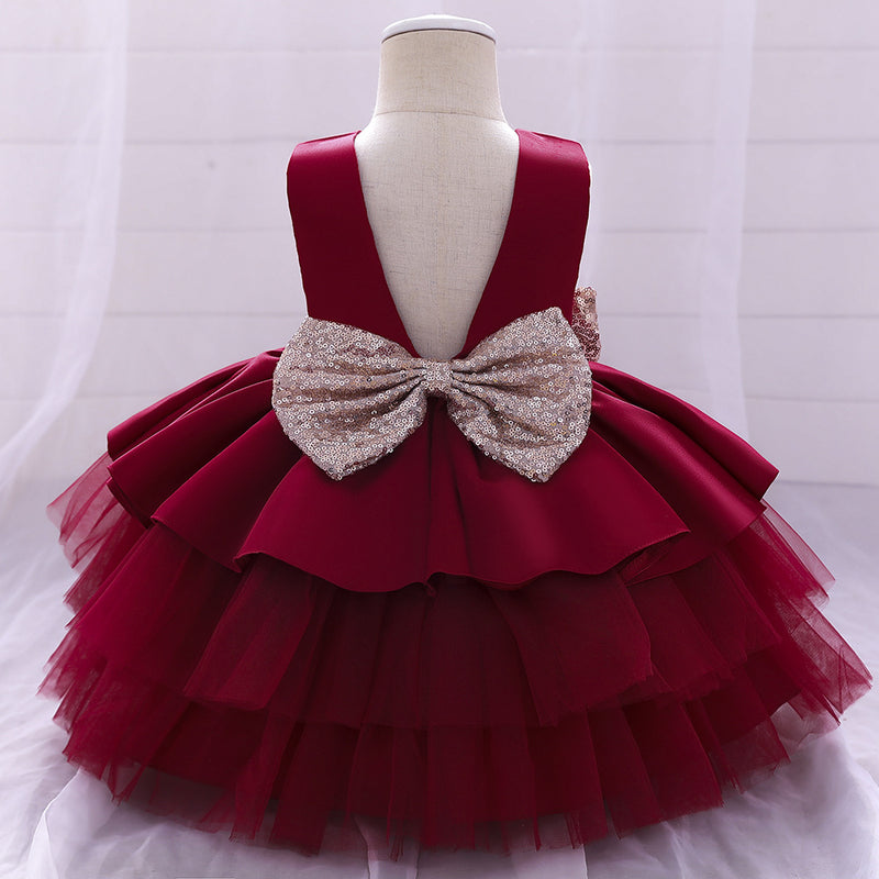 Baby Girl Princess Dress Toddler Sequined Bow Birthday Party Dress