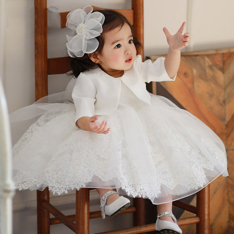 Baptism Dresses Baby Girl White Puffy Bow Birthday Party Girl Formal  Princess