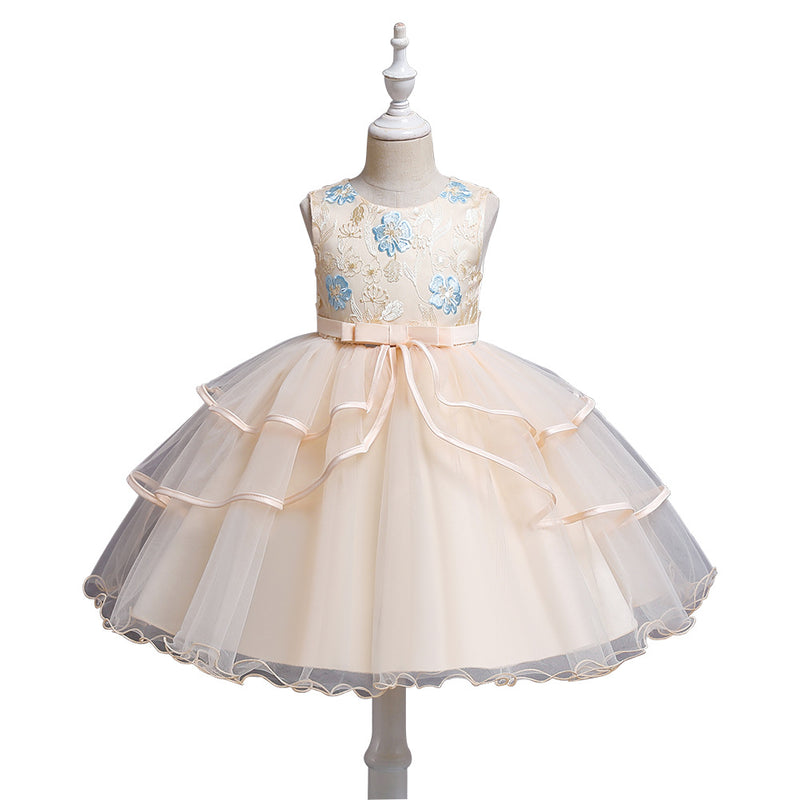 Girl Birthday Party Dress Baby Girl Embroidered Sleeveless Puffy Formal Princess Dress