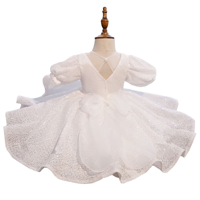 Baby Girl Christening Dress White Princess Dress Sequins Puffy Baptism Dress