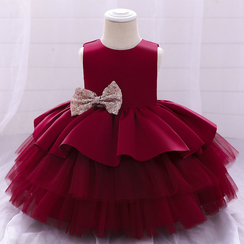 Baby Girl Princess Dress Toddler Sequined Bow Birthday Party Dress