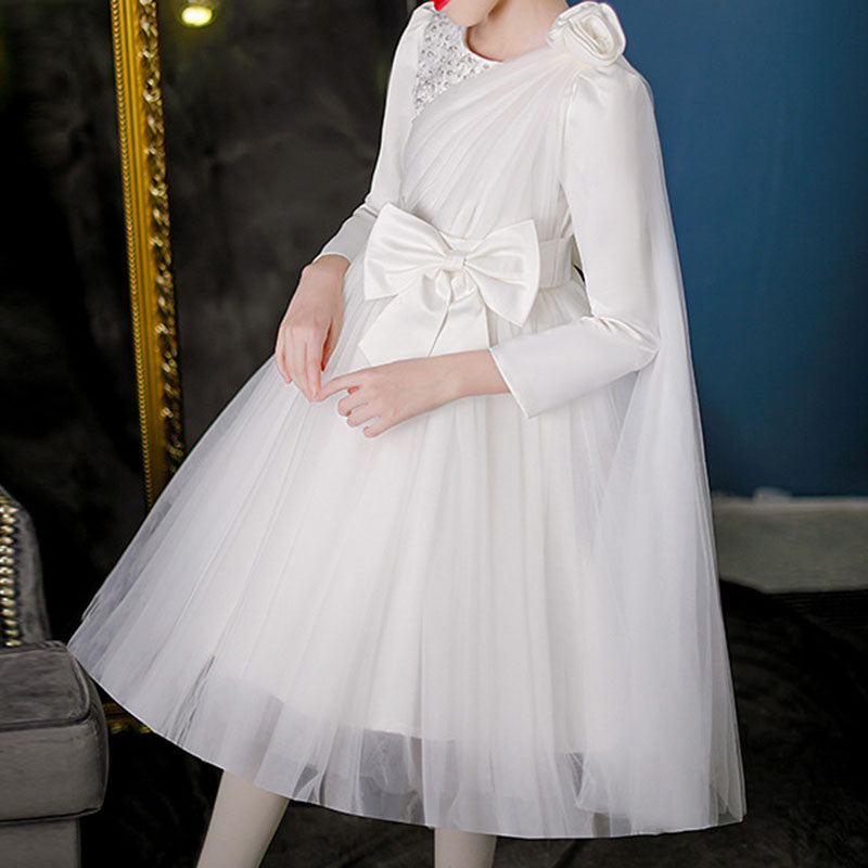 Flower Girl Dress Toddler Retro Dress Long Sleeve Sequin Bow Princess Dress