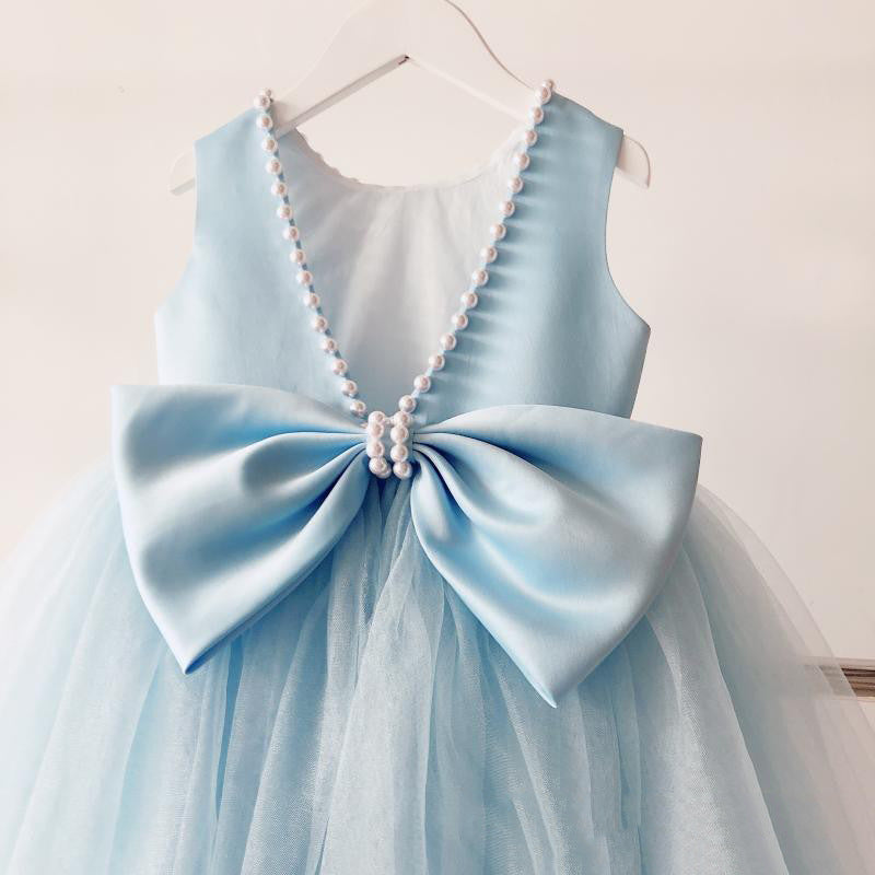 Baby Girl Summer Pageant Princess Dresses Girls Blue Bow Puffy Birthday Party Dress