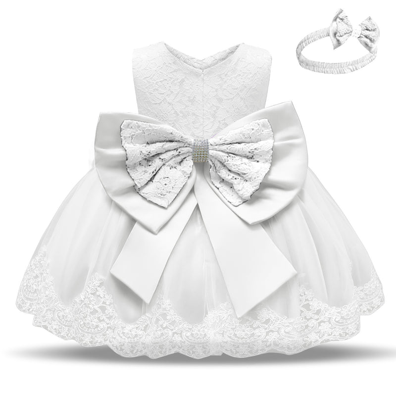 Baby Girl Birthday Party Dresses Girl Lace Embroidery Bow-knot Dress Toddler Prom Dress