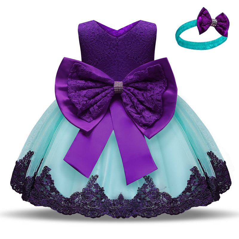 Baby Girl Birthday Party Dresses Girl Lace Embroidery Bow-knot Dress Toddler Prom Dress