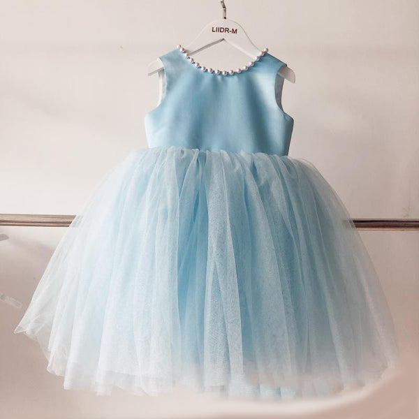 Baby Girl Summer Pageant Princess Dresses Girls Blue Bow Puffy Birthday Party Dress