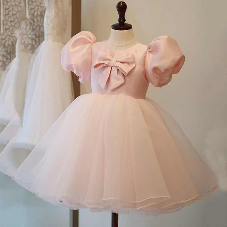 Baby Girl Formal Princess Dress Girl Summer Puff Sleeve Bow Knot Fluffy Birthday Party Dress Toddler Ball Gowns