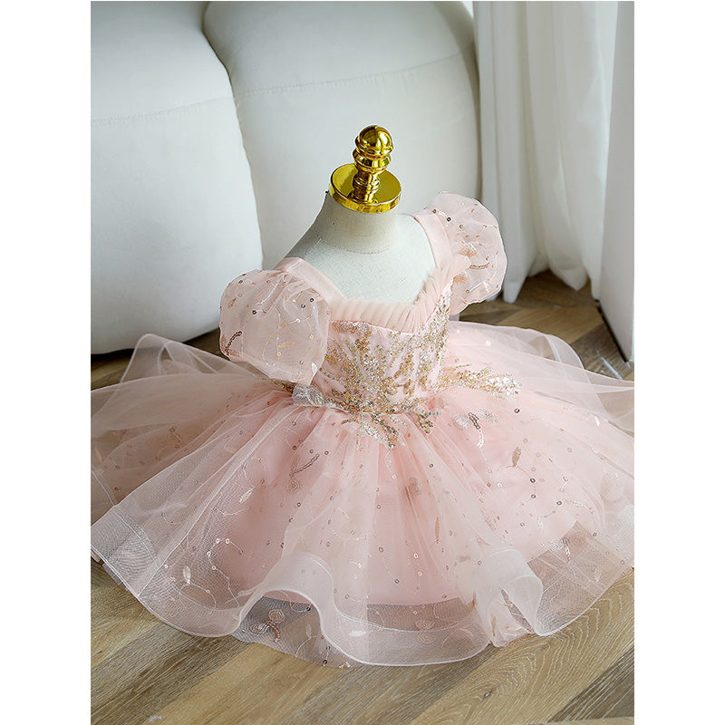 Baby Girl Princess Dress Elegant Pink Mesh Sequins Pageant Party Dress