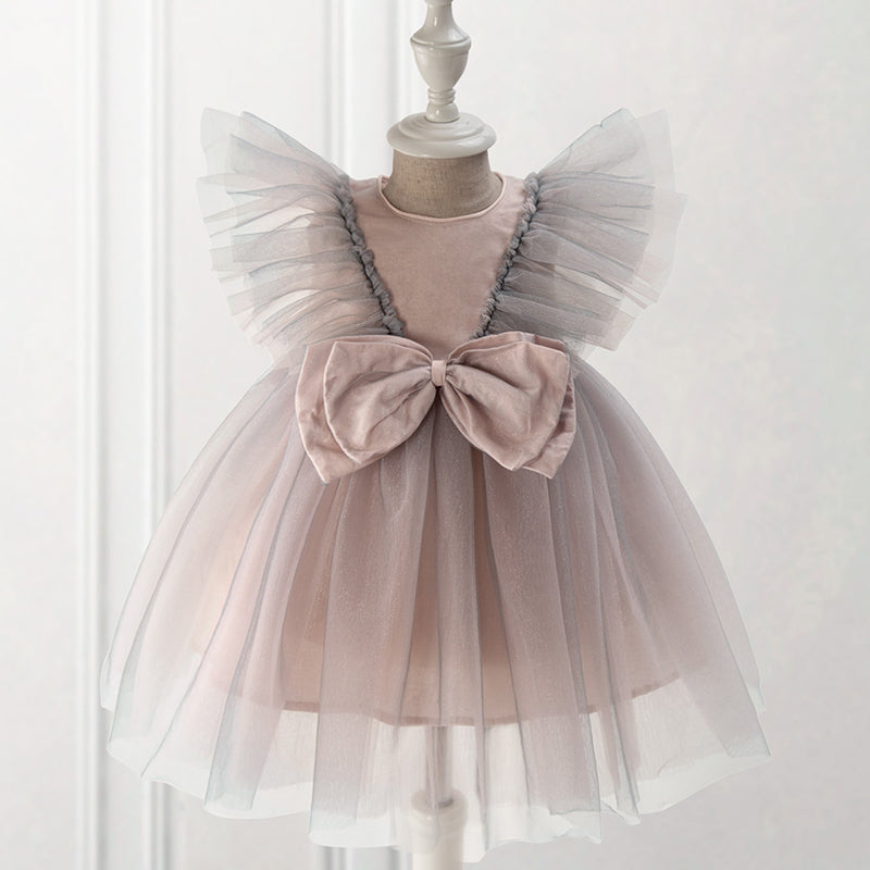 Baby Girl Dress Toddler Ball Gowns Communion Summer Bow Mesh Princess Dress