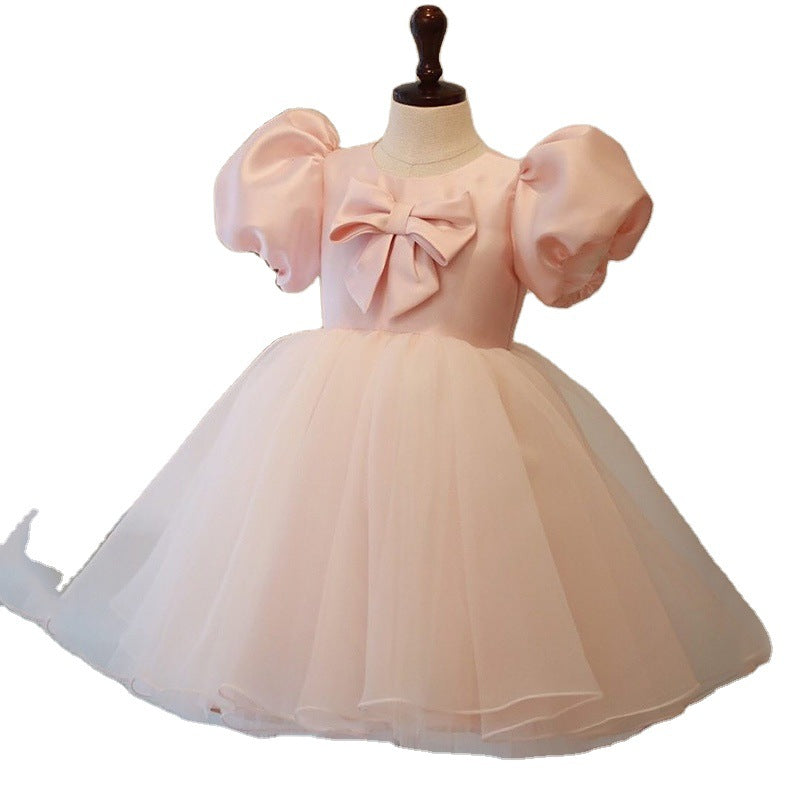 Baby Girl Formal Princess Dress Girl Summer Puff Sleeve Bow Knot Fluffy Birthday Party Dress Toddler Ball Gowns