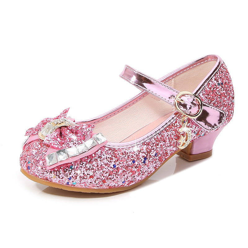 Girls Sequins Bow Princess Pearl Dress Shoe